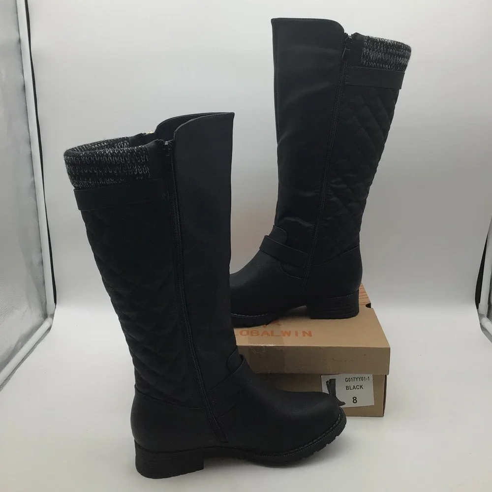 Globalwin Womens Black Quilted Knee High Riding Boots G017YY01-1 Size‎ 8 NEW